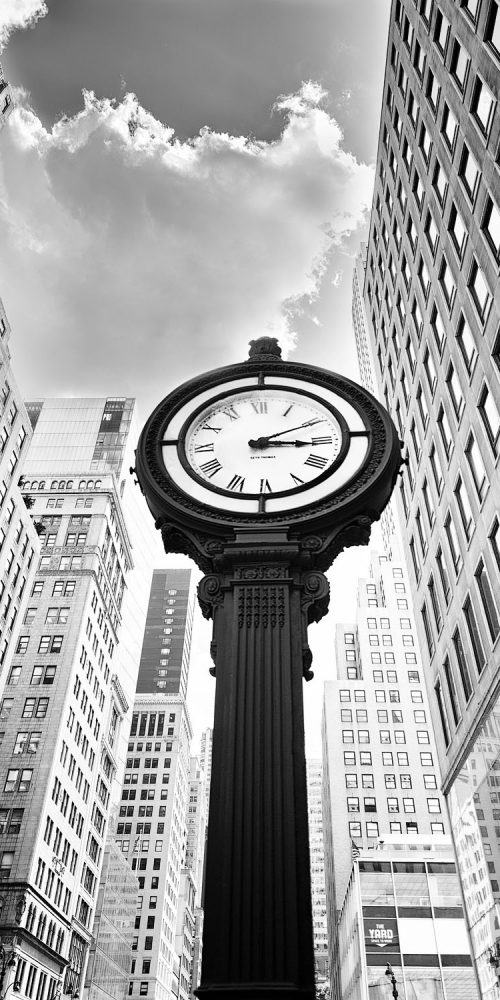 New York City Street Clock Black and White Photo